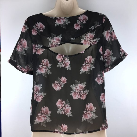 🌵3/$15 H&M Black Floral Chiffon Top - Picture 5 of 6